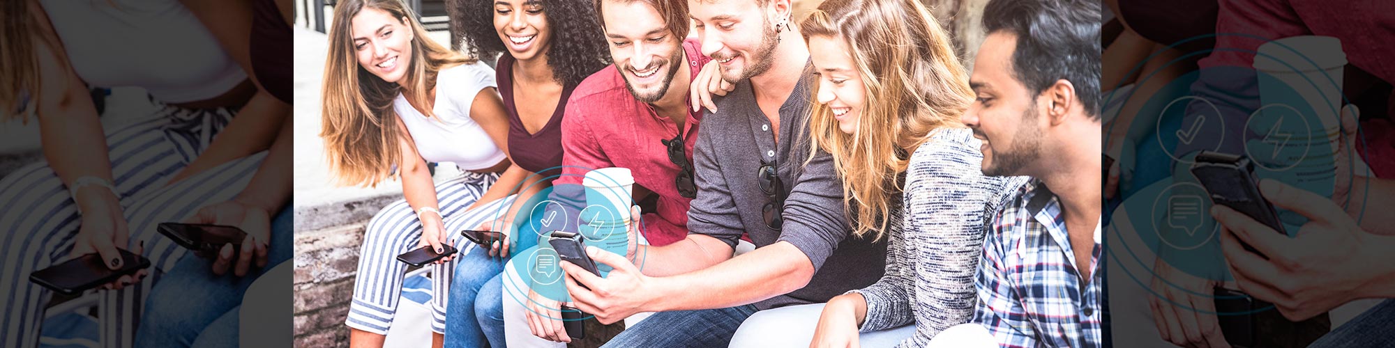 Group of people looking at smartphone