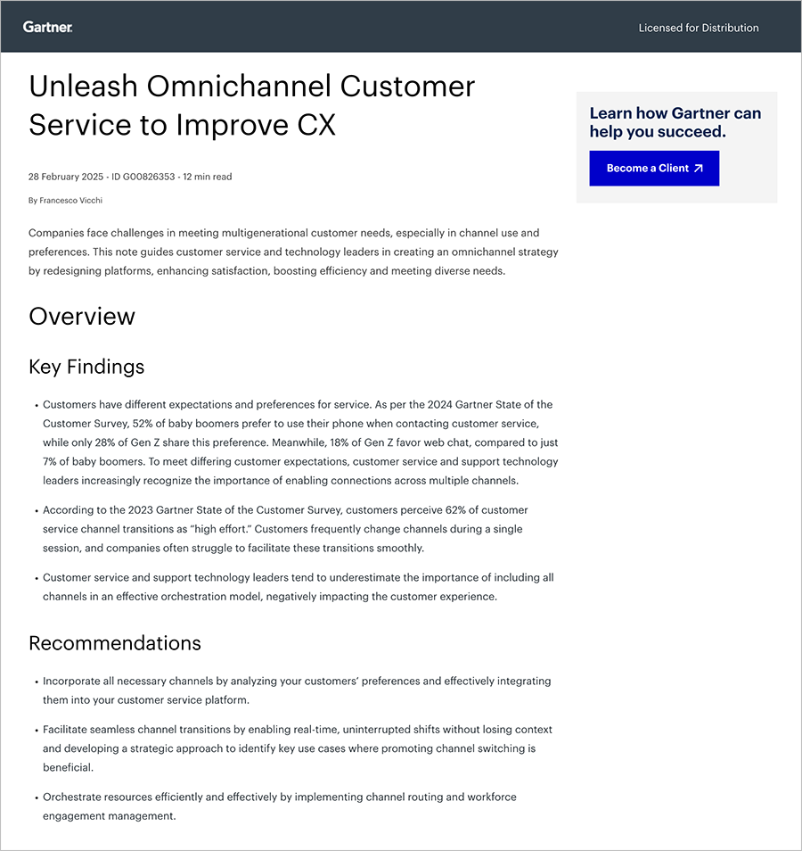 Gartner Report: Unleash Omnichannel Customer Service to Improve CX